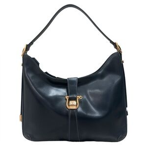 GUCCI Vintage Navy Blue Polished Leather Large Semi Structured Hobo Shoulder Bag